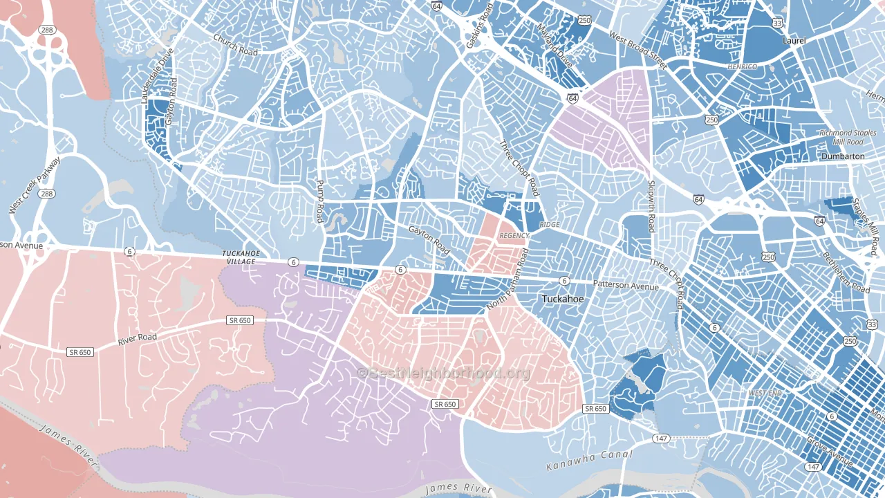 Tuckahoe, VA block-group political-lean map