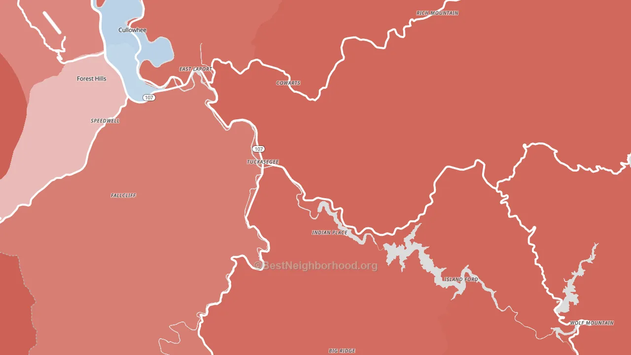 Tuckasegee, NC block-group political-lean map