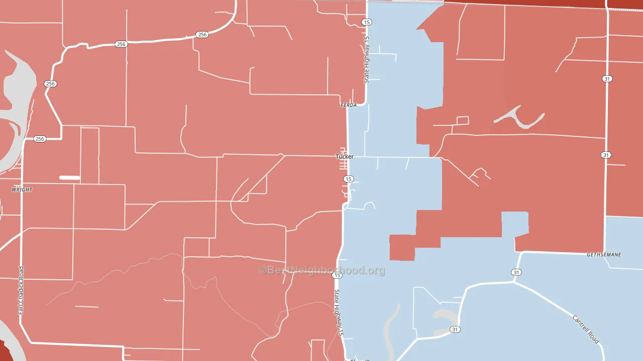 Tucker, AR block-group political-lean map