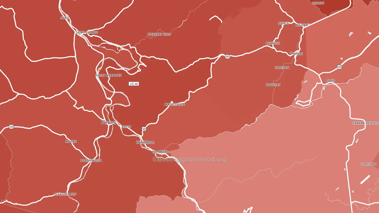 Tucker County, WV block-group political-lean map