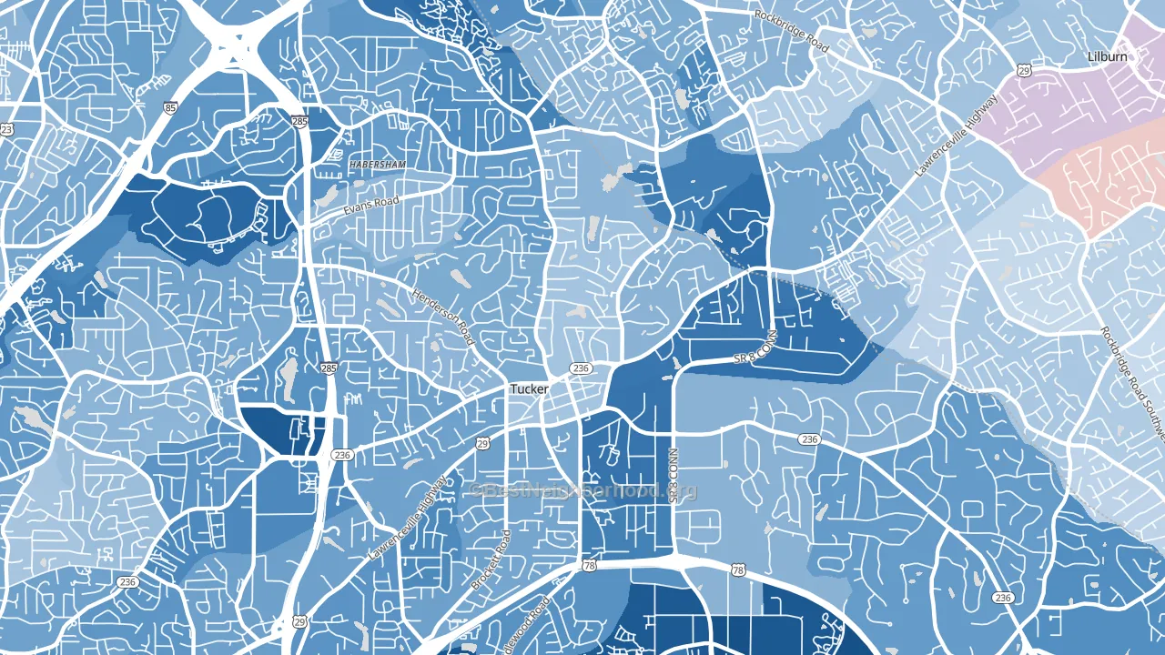 Tucker, GA block-group political-lean map