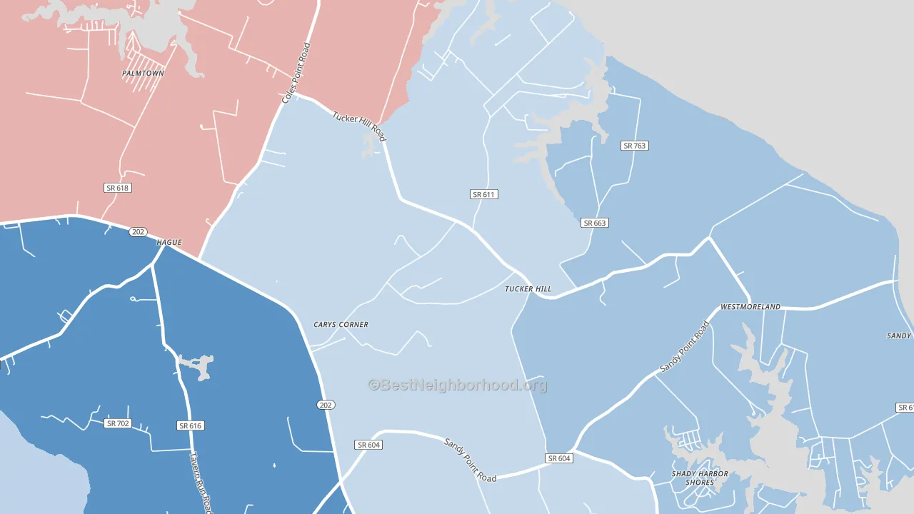 Tucker Hill, VA block-group political-lean map