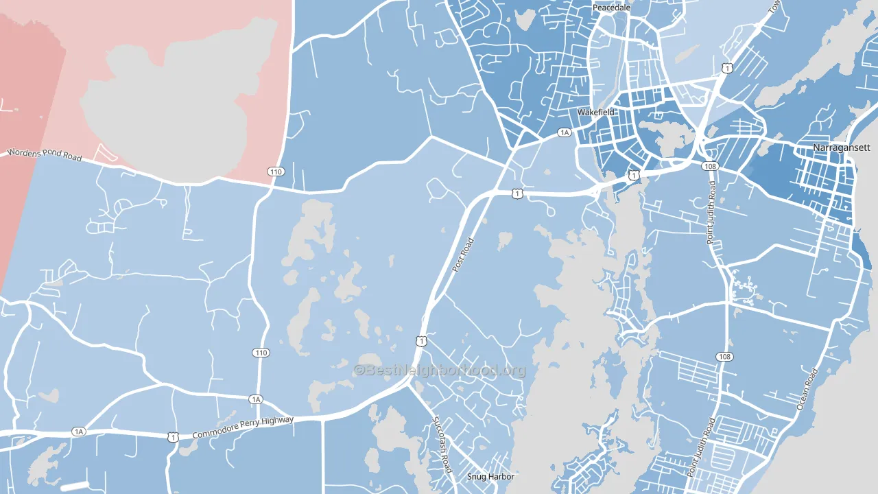 Tuckertown, RI block-group political-lean map