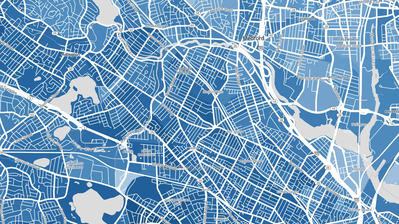Tufts, Somerville, MA block-group political-lean map