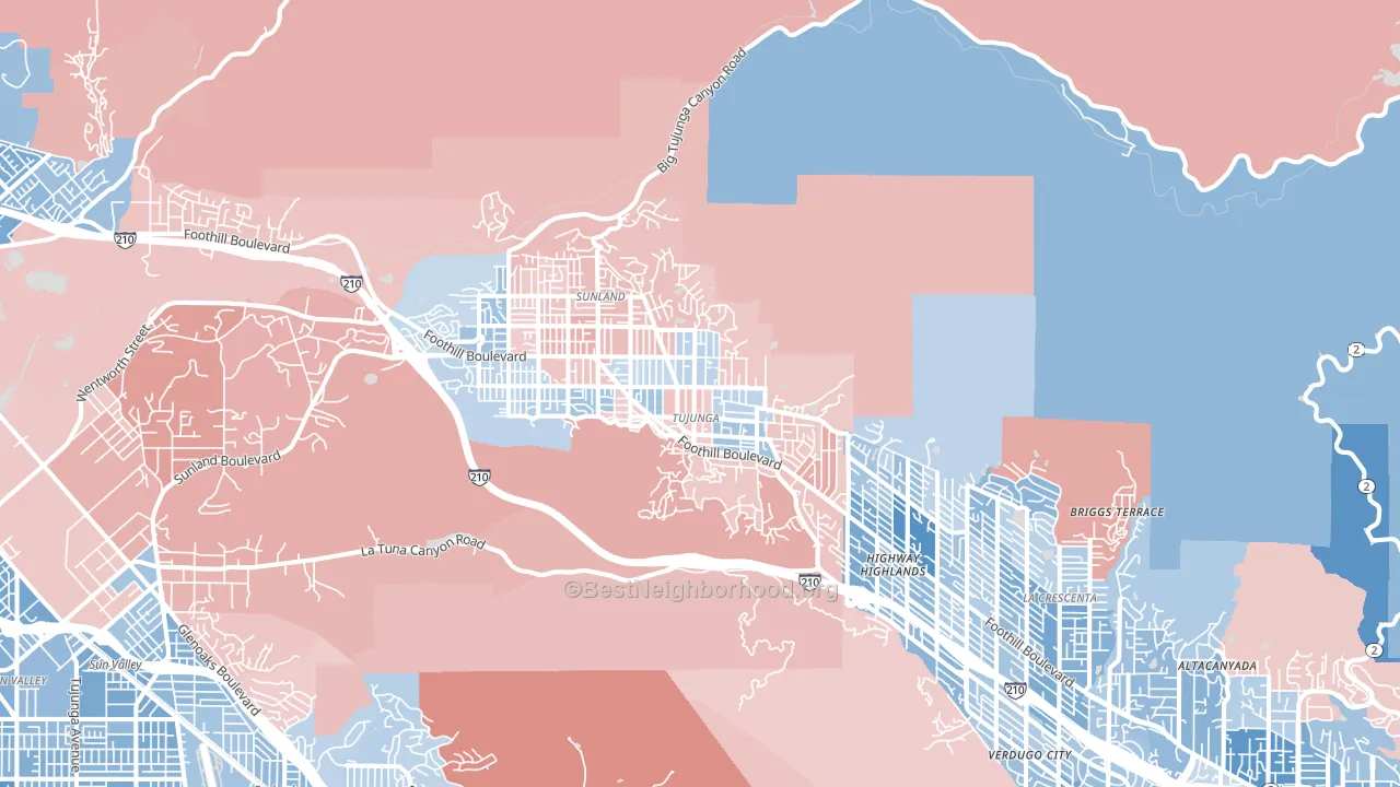 Tujunga, CA block-group political-lean map