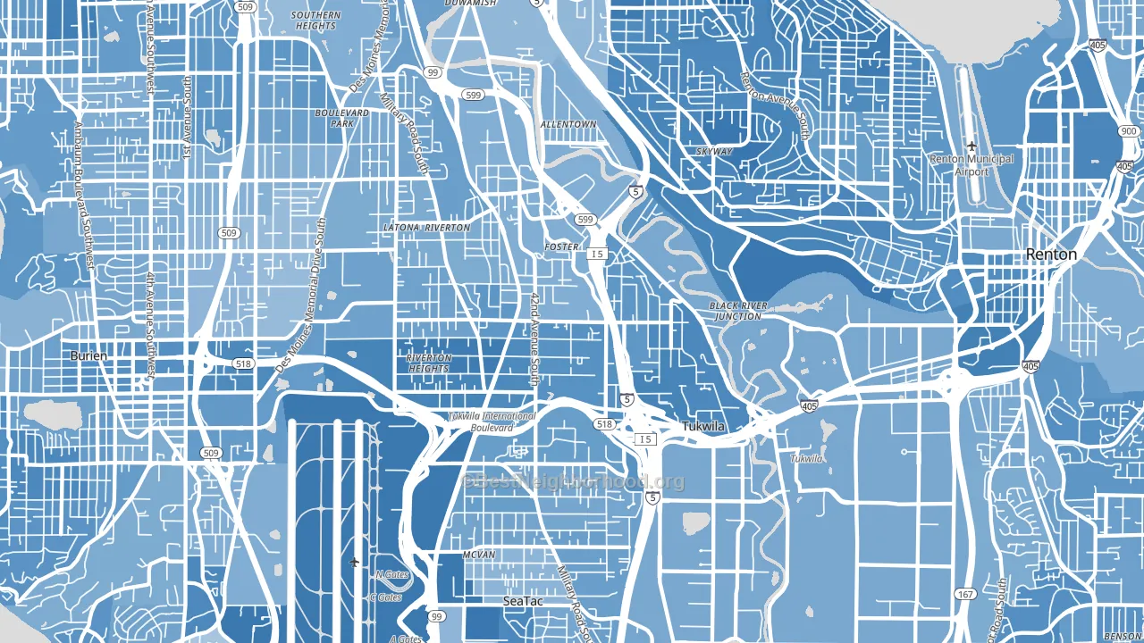 Tukwila, WA block-group political-lean map