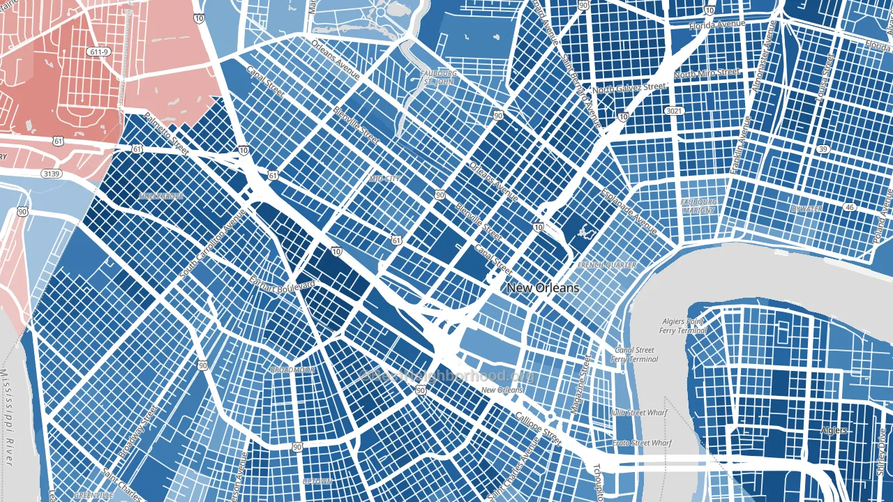 Tulane Gravier, New Orleans, LA block-group political-lean map
