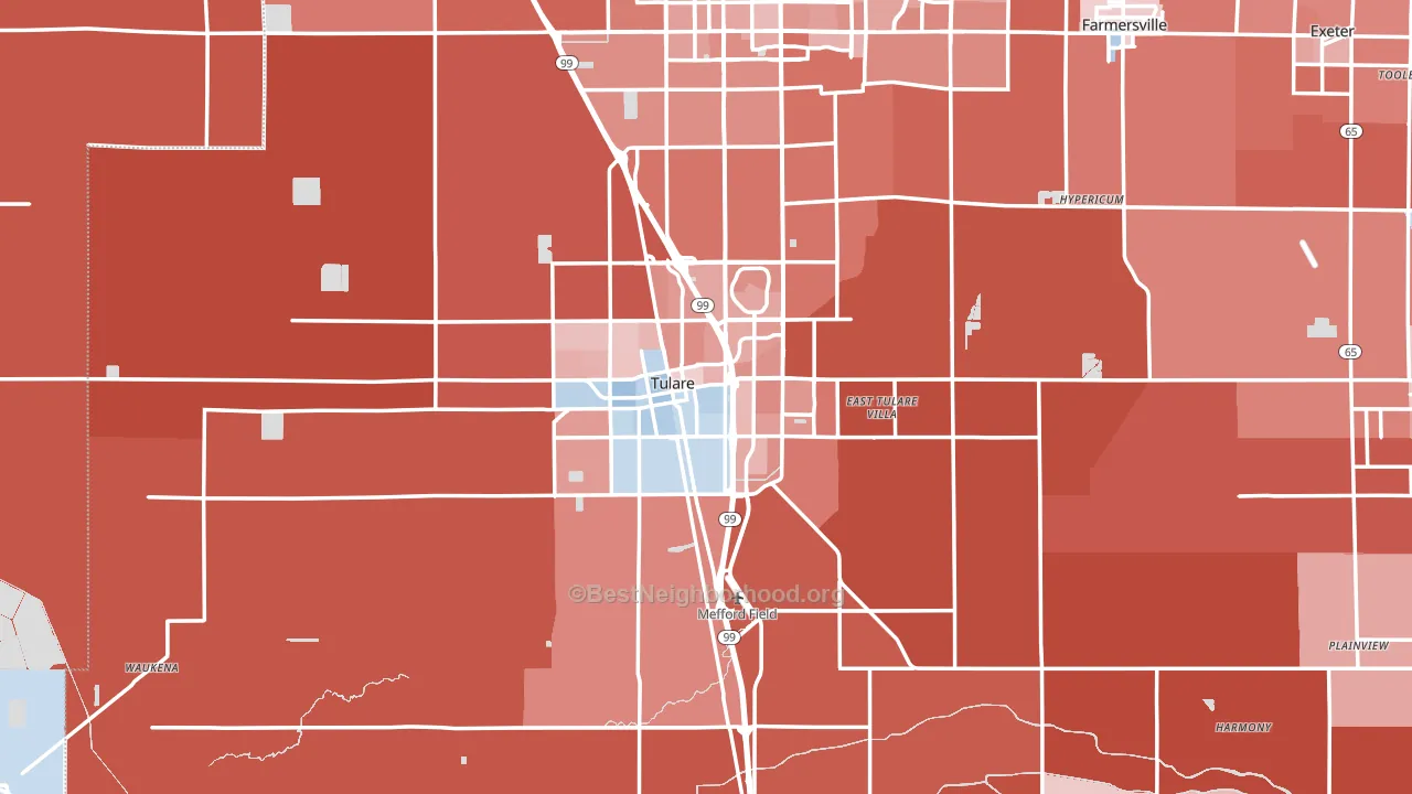 Tulare, CA block-group political-lean map