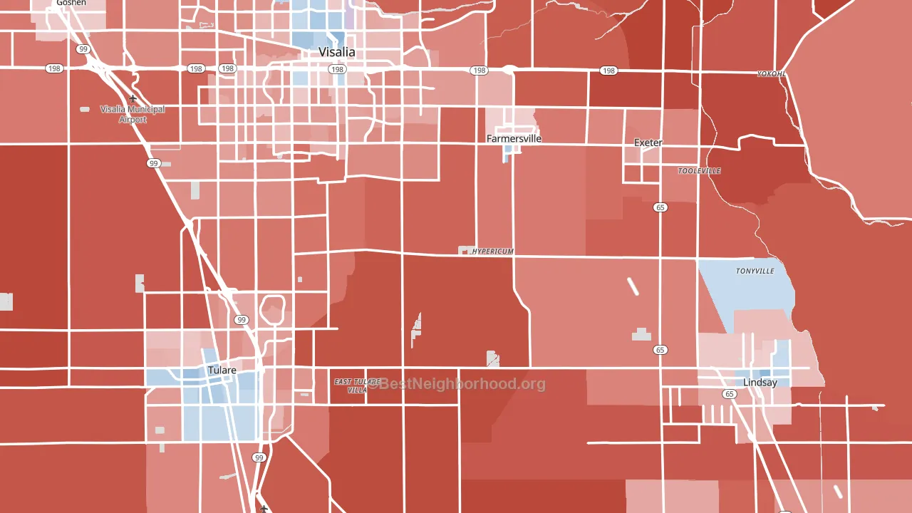 Tulare County, CA block-group political-lean map
