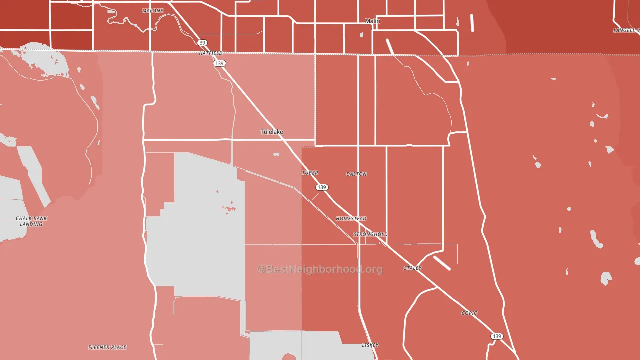 Tulelake, CA block-group political-lean map