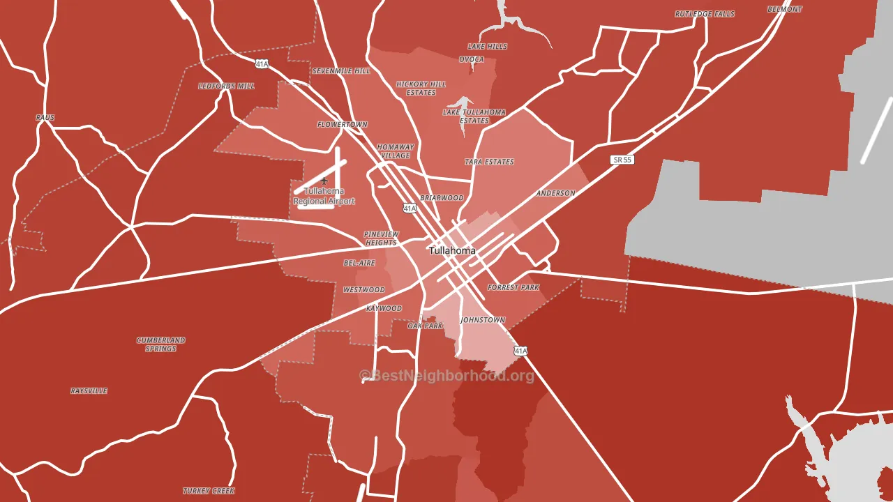 Tullahoma, TN block-group political-lean map