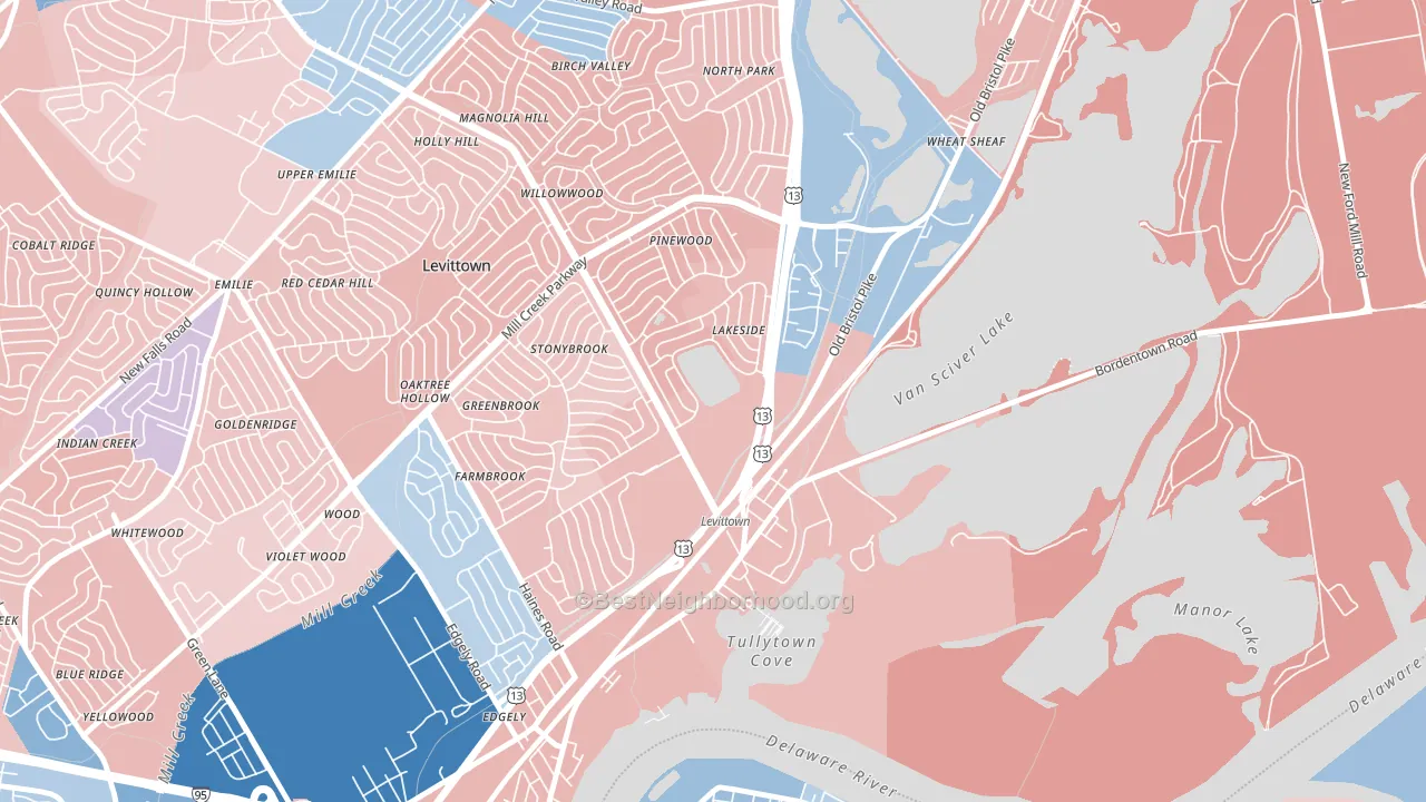 Tullytown, PA block-group political-lean map