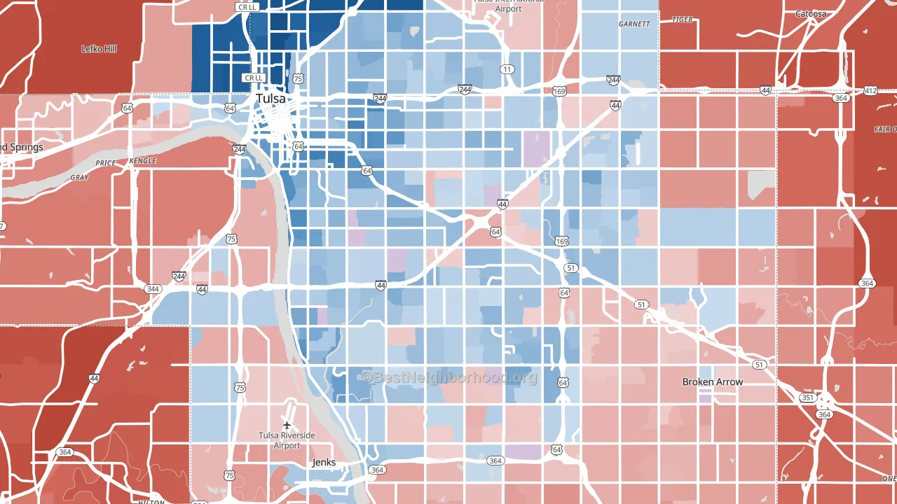 Tulsa County, OK block-group political-lean map