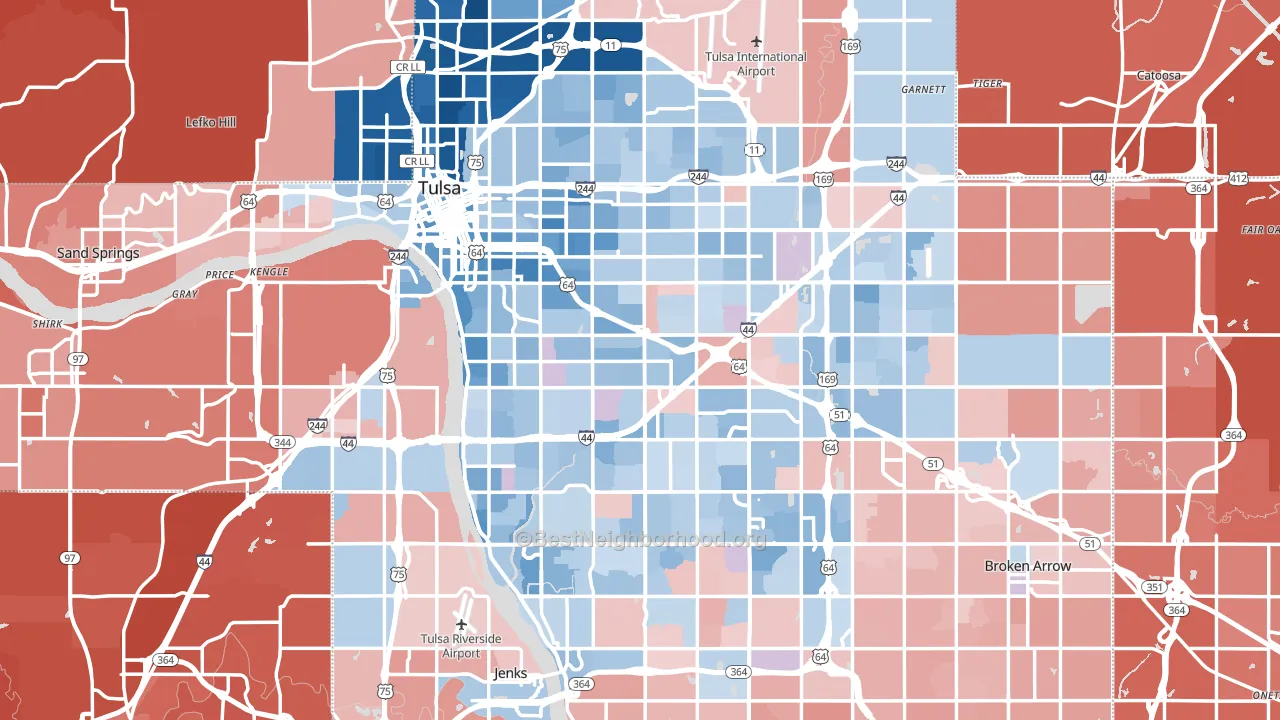 Tulsa, OK block-group political-lean map