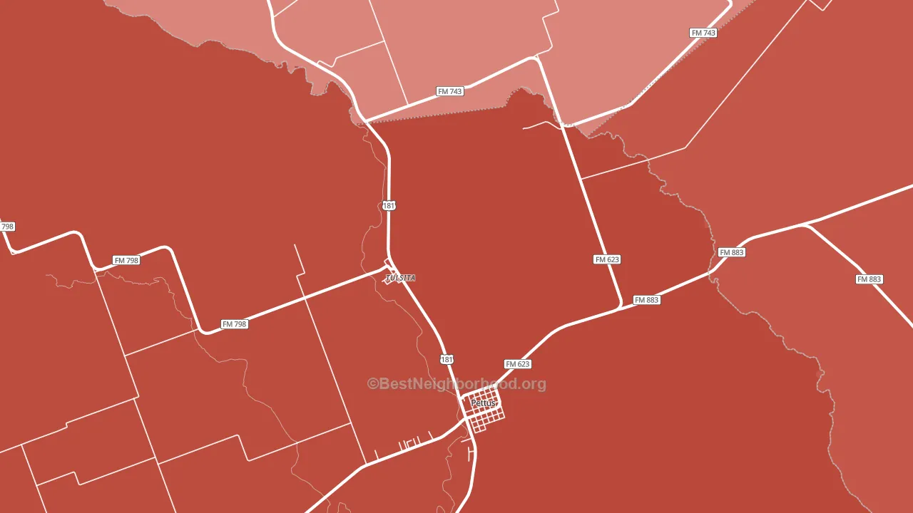 Tulsita, TX block-group political-lean map