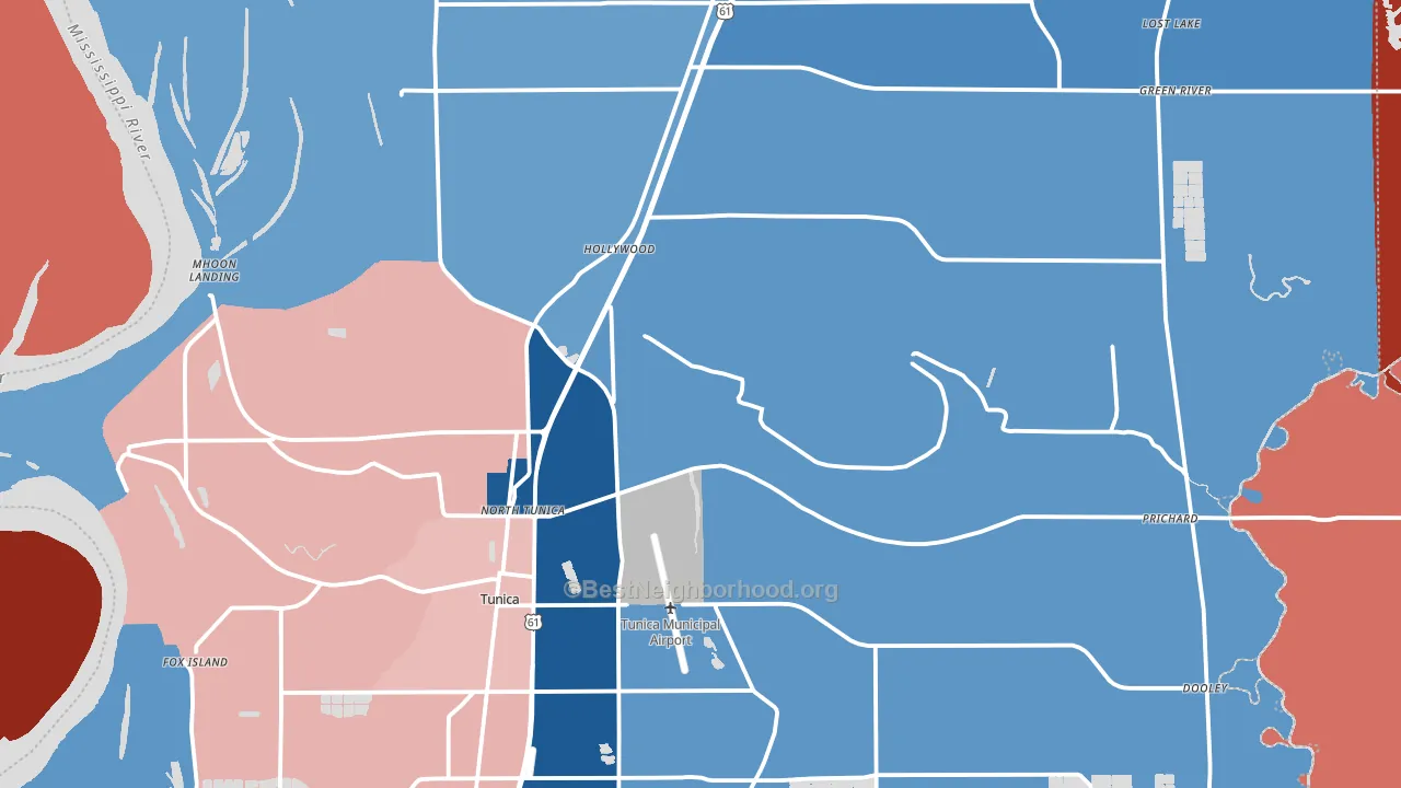 Tunica County, MS block-group political-lean map