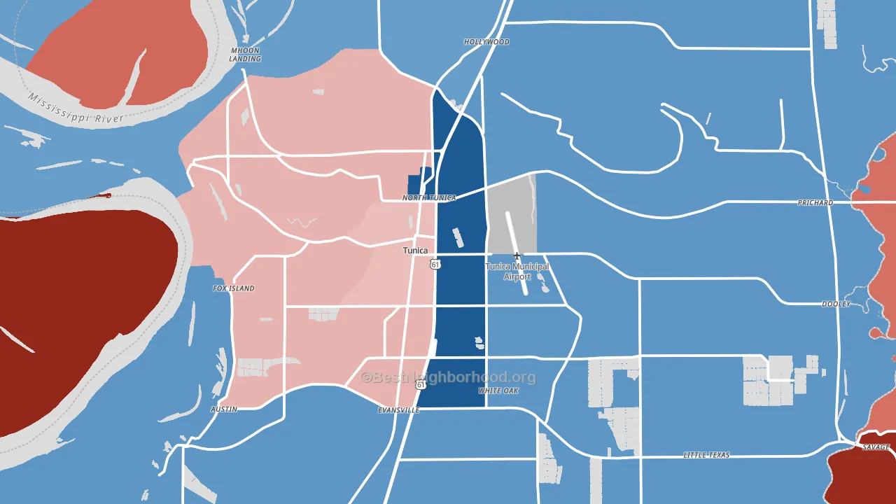 Tunica, MS block-group political-lean map