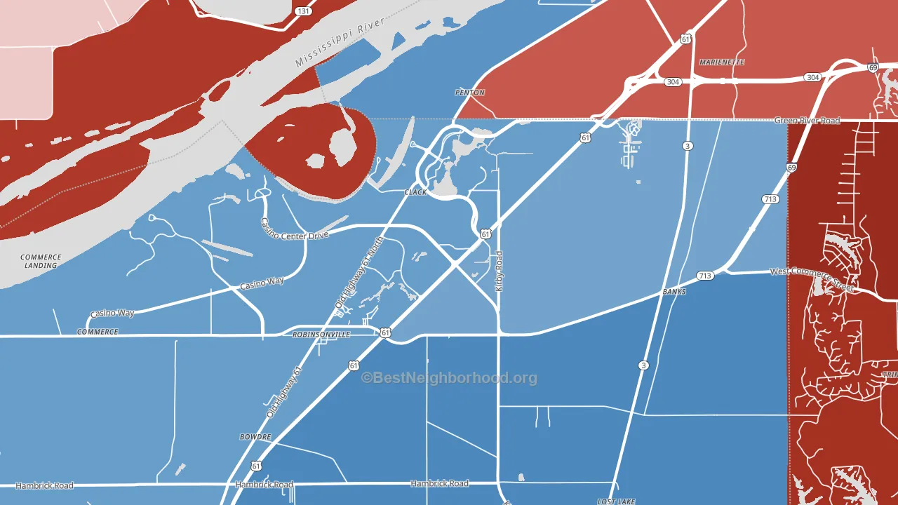 Tunica Resorts, MS block-group political-lean map