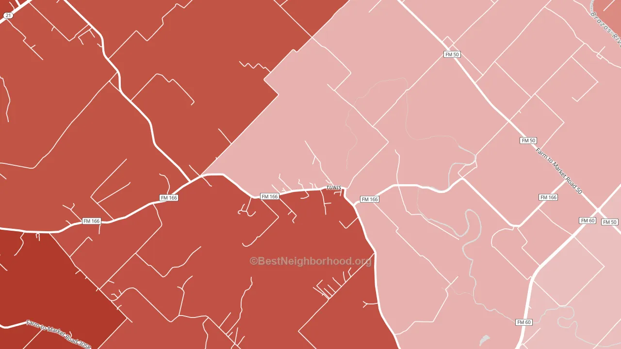 Tunis, TX block-group political-lean map