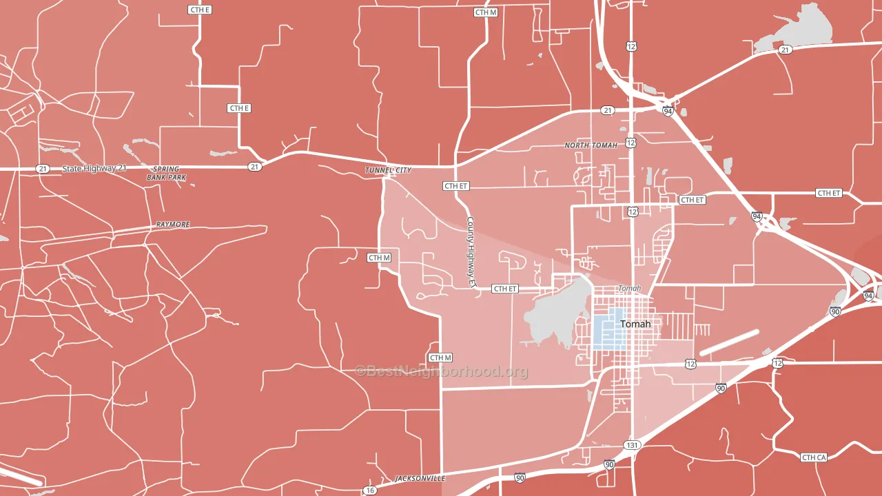Tunnel City, WI block-group political-lean map