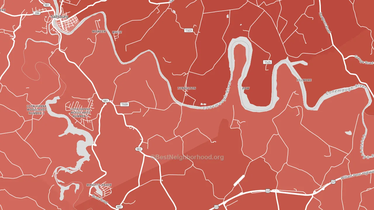 Tunnelton, PA block-group political-lean map
