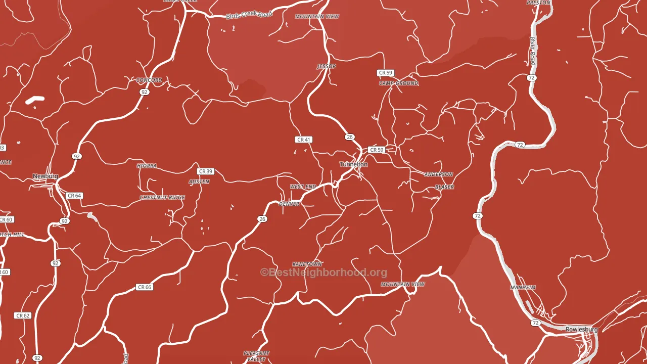 Tunnelton, WV block-group political-lean map
