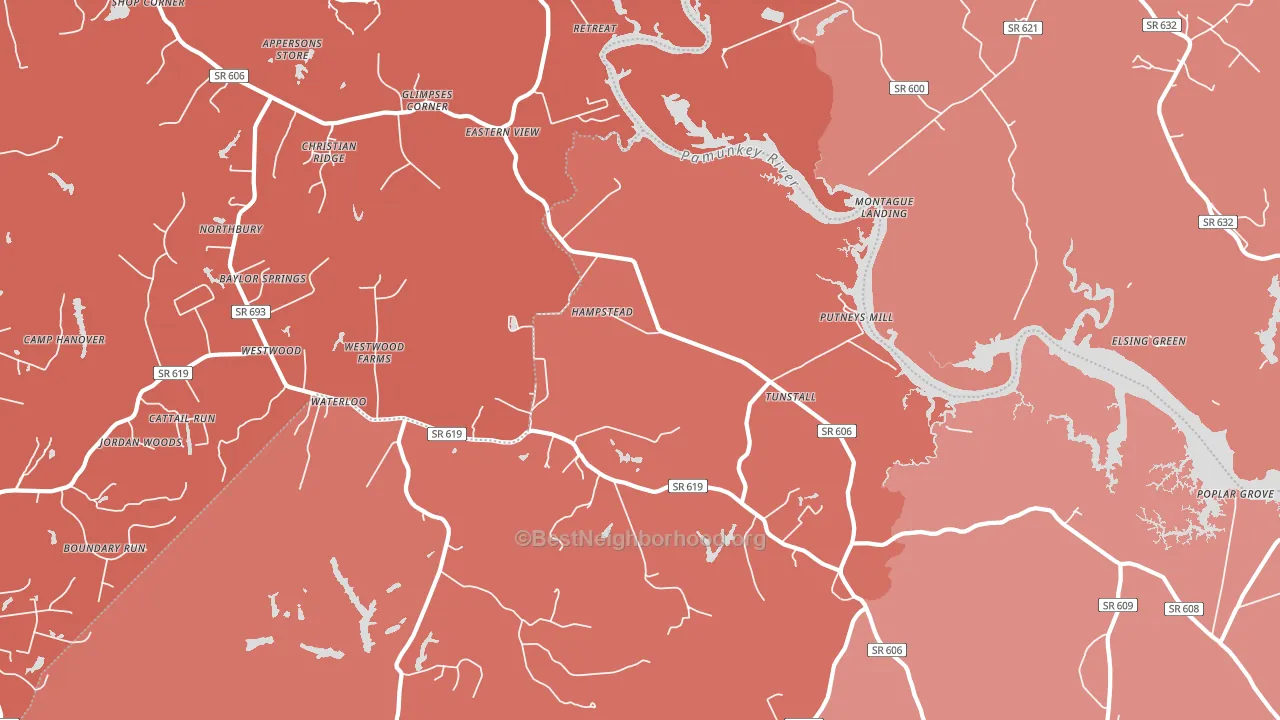 Tunstall, VA block-group political-lean map