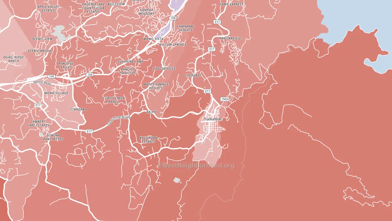 Tuolumne, CA block-group political-lean map
