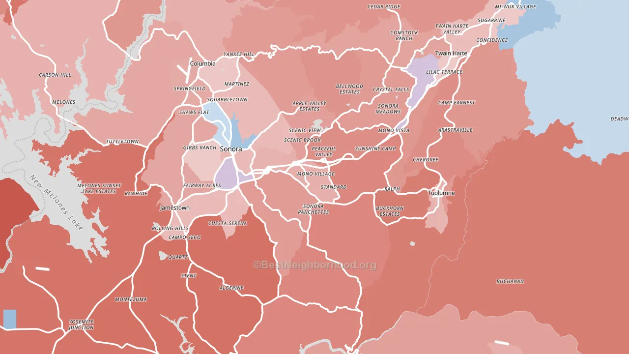 Tuolumne County, CA block-group political-lean map