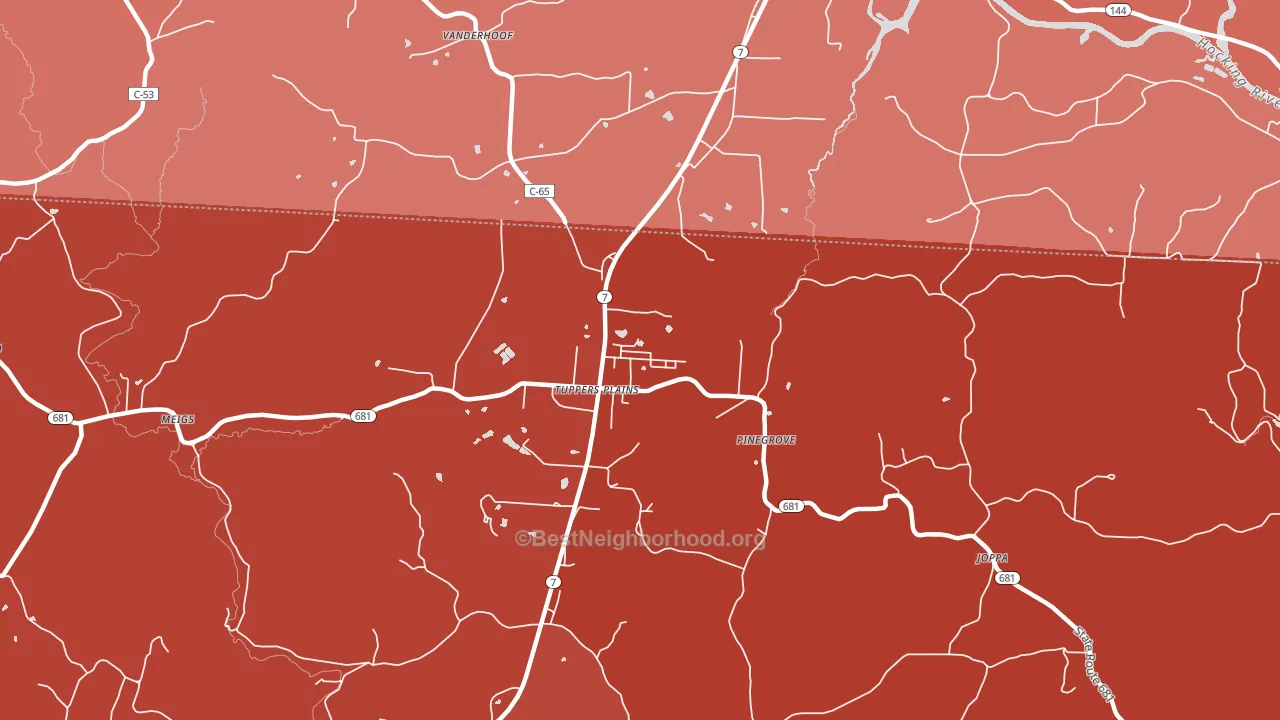 Tuppers Plains, OH block-group political-lean map
