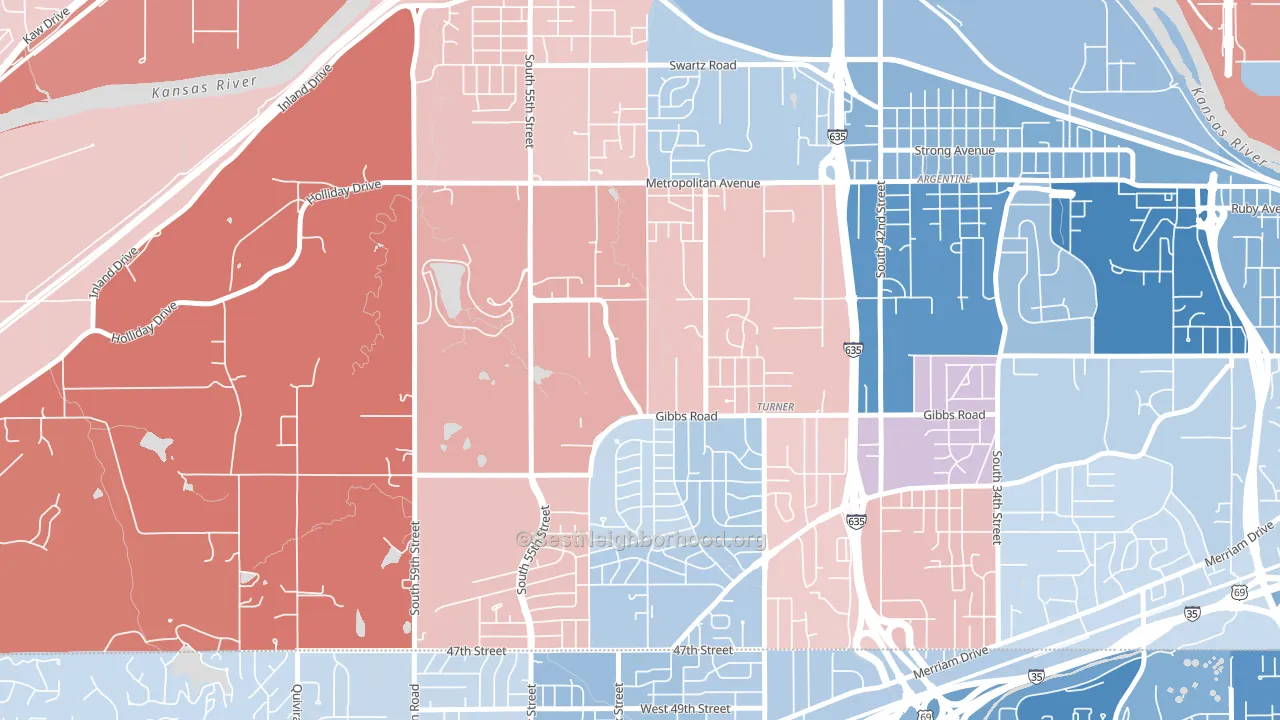 Turner, Kansas City, KS block-group political-lean map