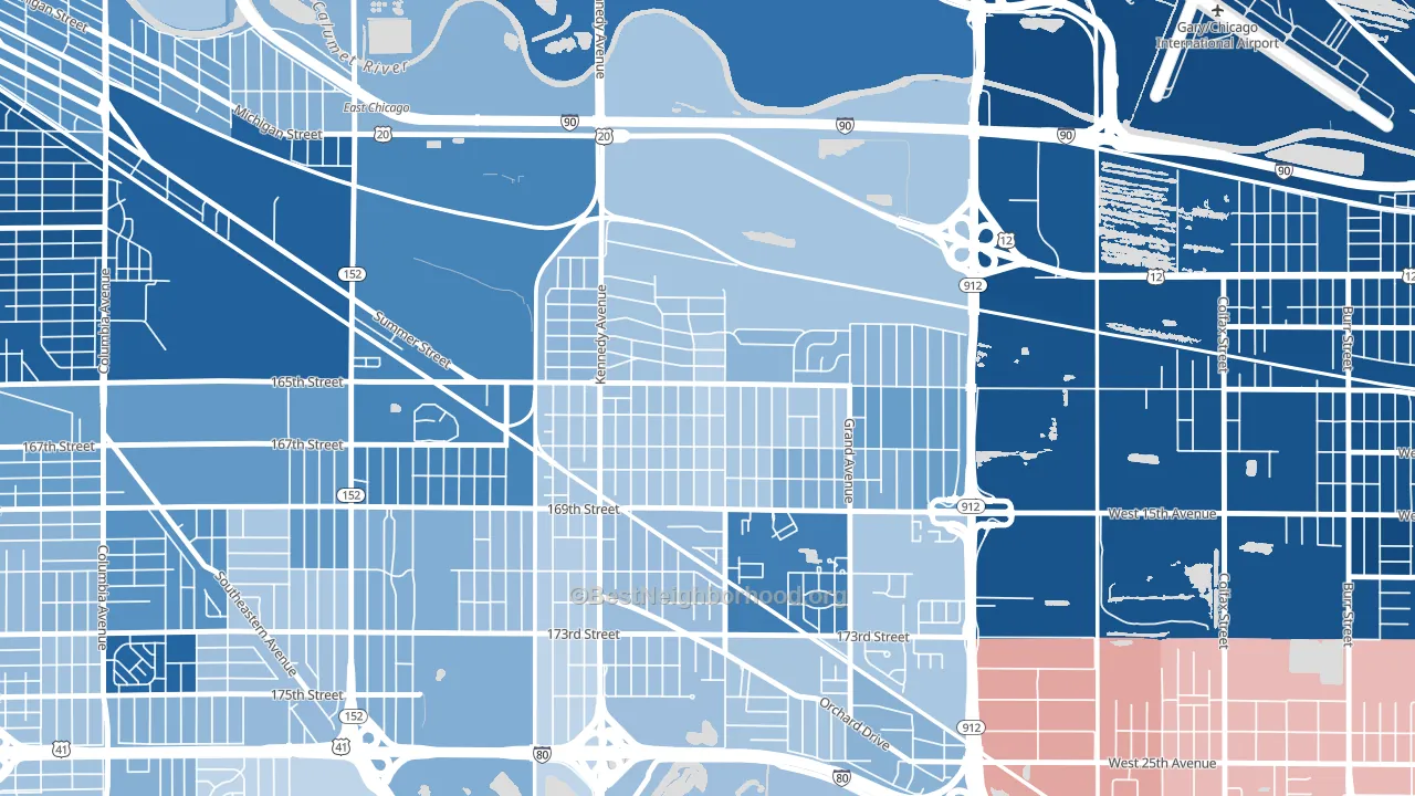 Turner-Meyn Park, Hammond, IN block-group political-lean map