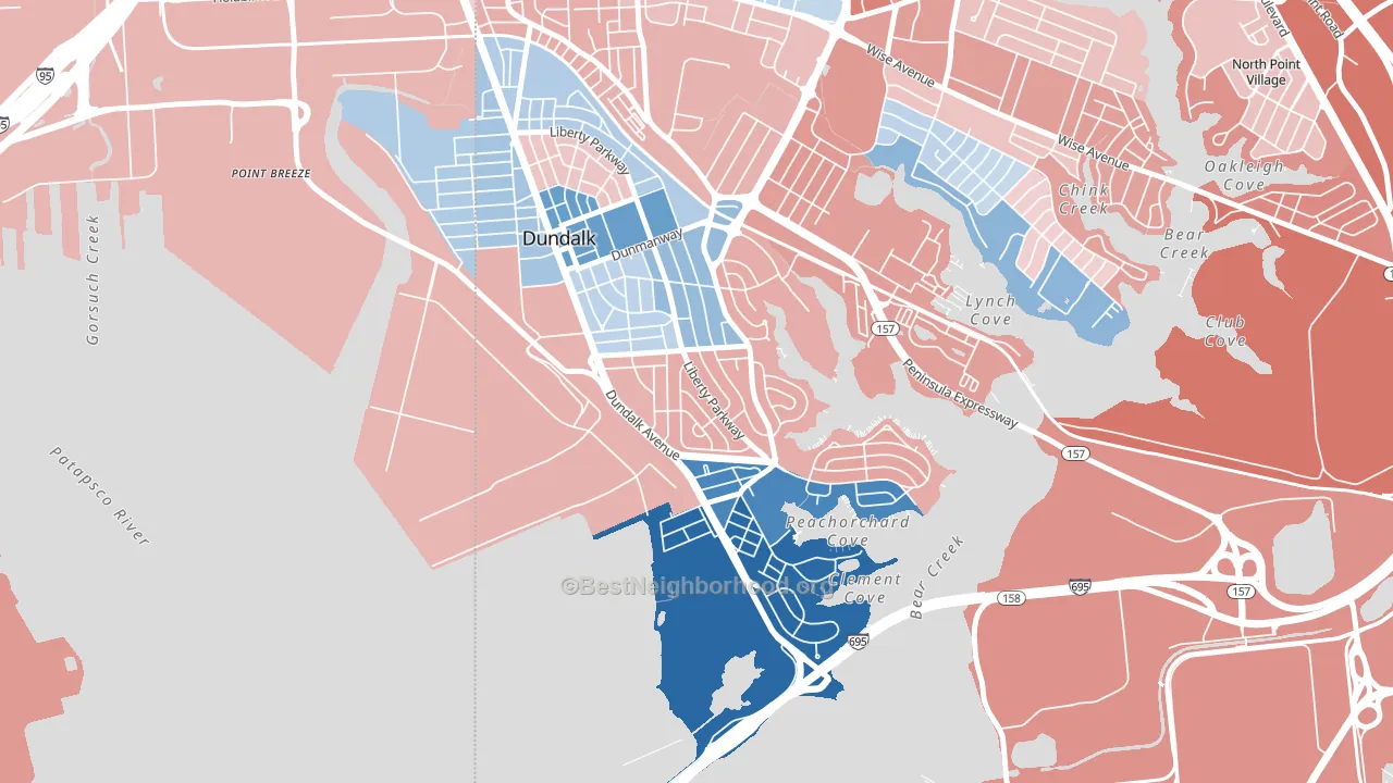 Turners, Dundalk, MD block-group political-lean map