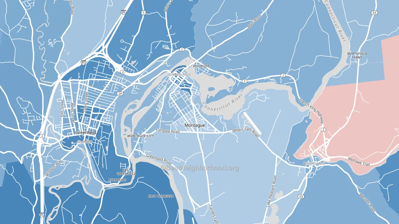 Turners Falls, MA block-group political-lean map