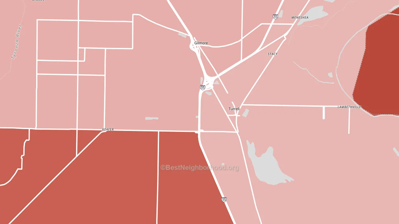 Turrell, AR block-group political-lean map
