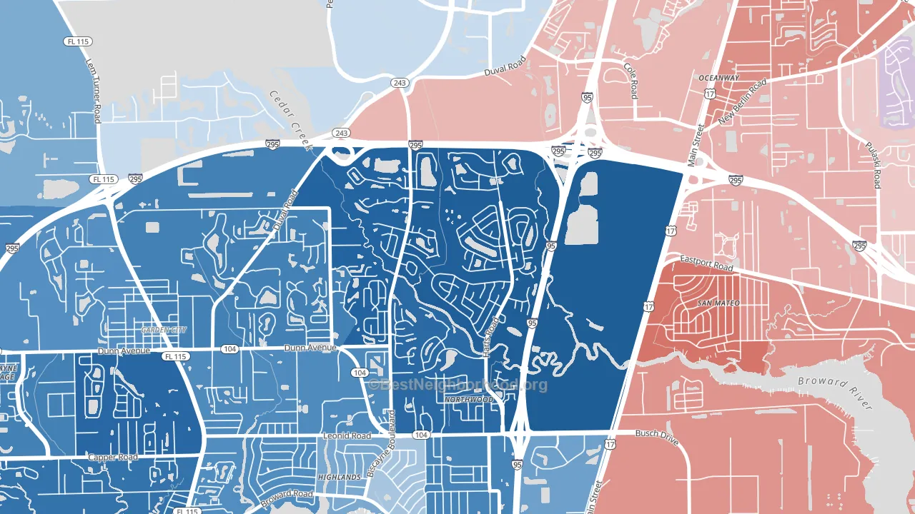 Turtle Creek, Jacksonville, FL block-group political-lean map