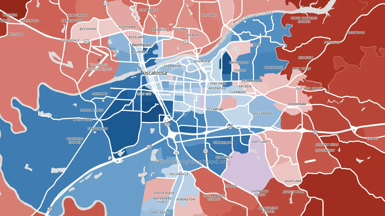 Tuscaloosa, AL block-group political-lean map