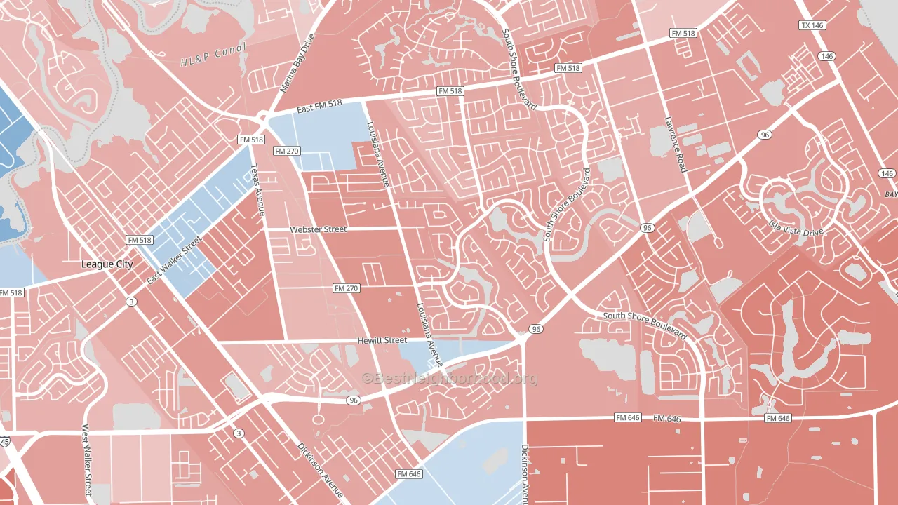 Tuscan Lakes, League City, TX block-group political-lean map