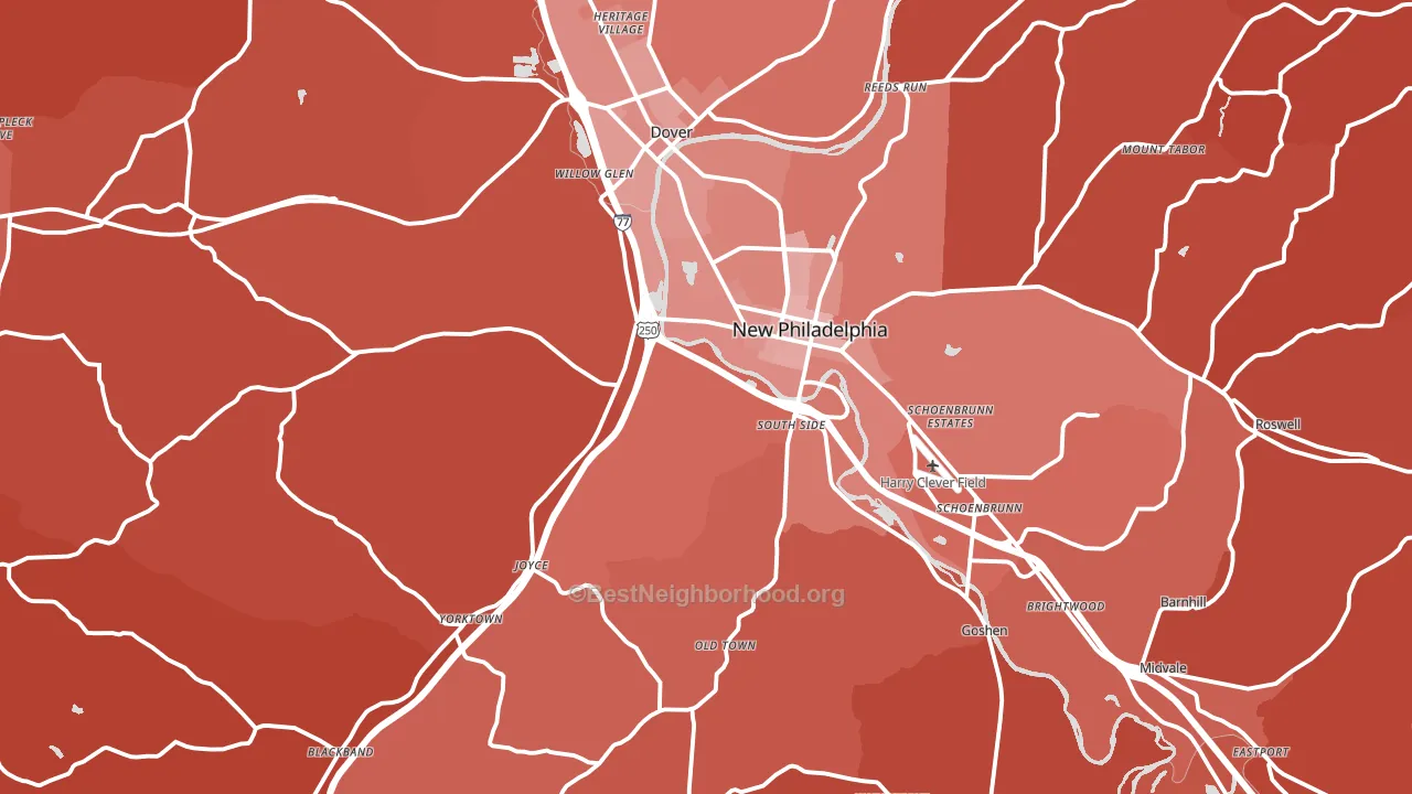 Tuscarawas County, OH block-group political-lean map