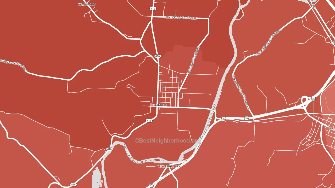 Tuscarawas, OH block-group political-lean map