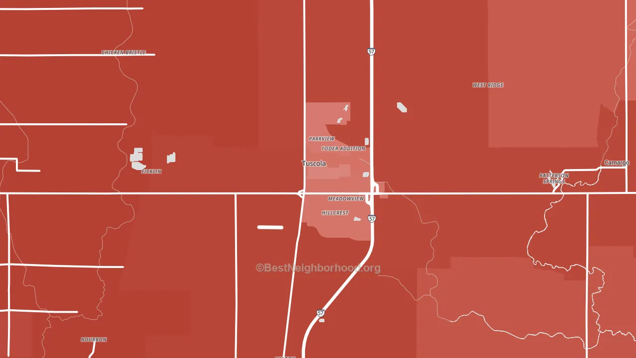 Tuscola, IL block-group political-lean map