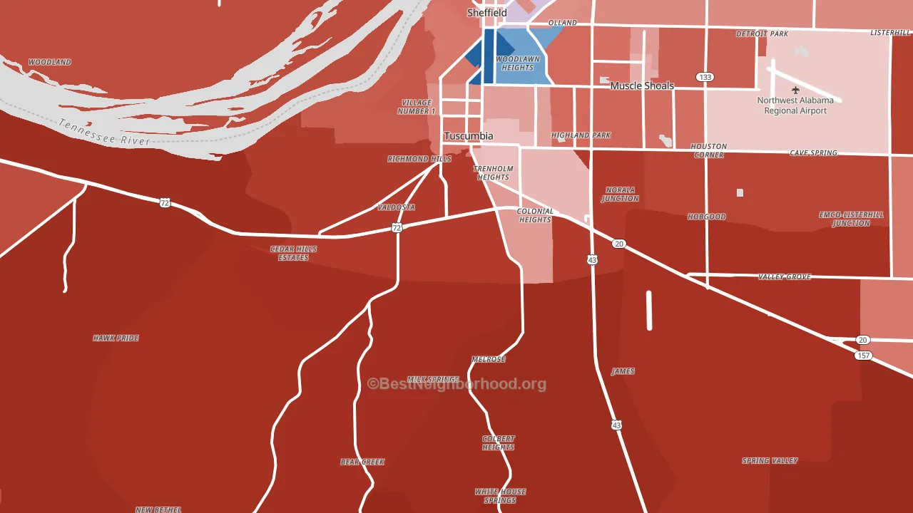 Tuscumbia, AL block-group political-lean map