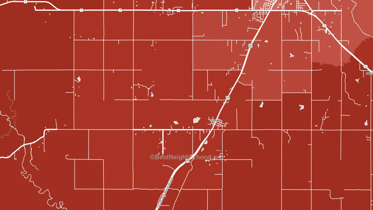 Tushka, OK block-group political-lean map