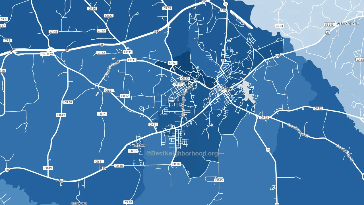 Tuskegee Institute, AL block-group political-lean map