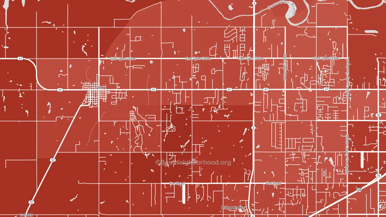 Tuttle, OK block-group political-lean map