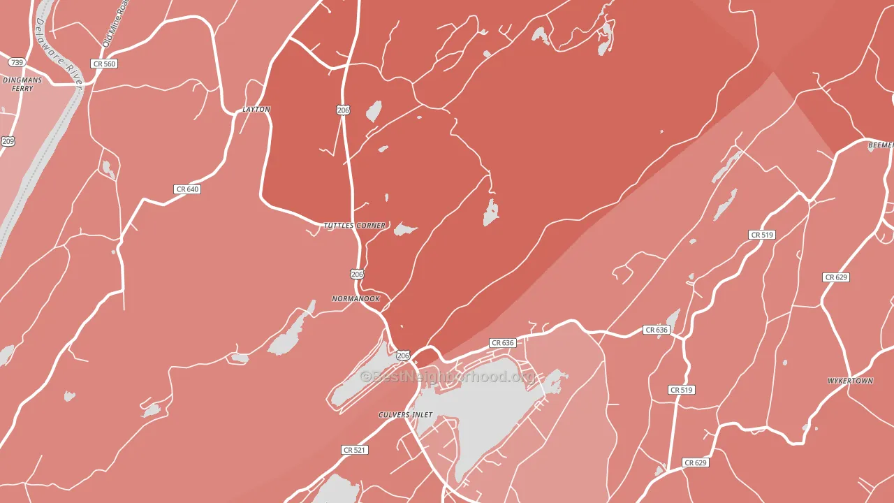 Tuttles Corner, NJ block-group political-lean map