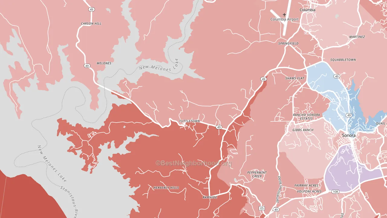 Tuttletown, CA block-group political-lean map