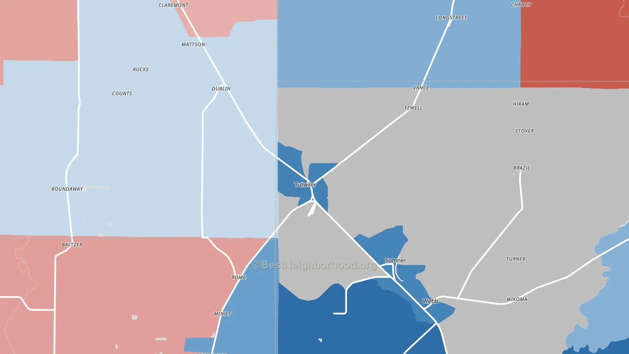 Tutwiler, MS block-group political-lean map