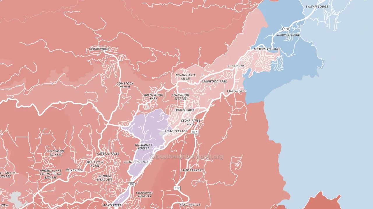 Twain Harte, CA block-group political-lean map