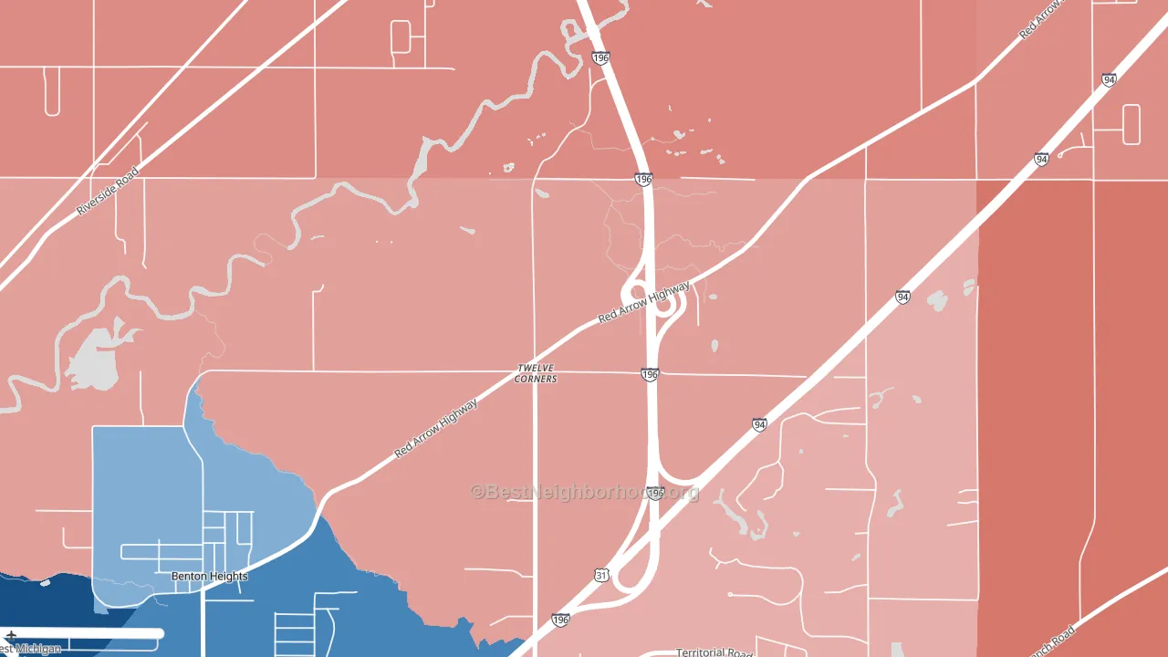 Twelve Corners, MI block-group political-lean map